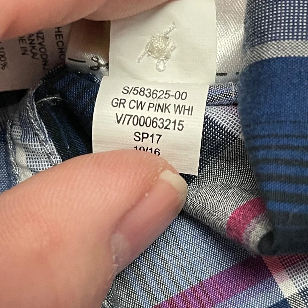 Banana Republic Men's M Grant‎ Fit Shirt Navy Pink Blue Plaid Oxford EUC